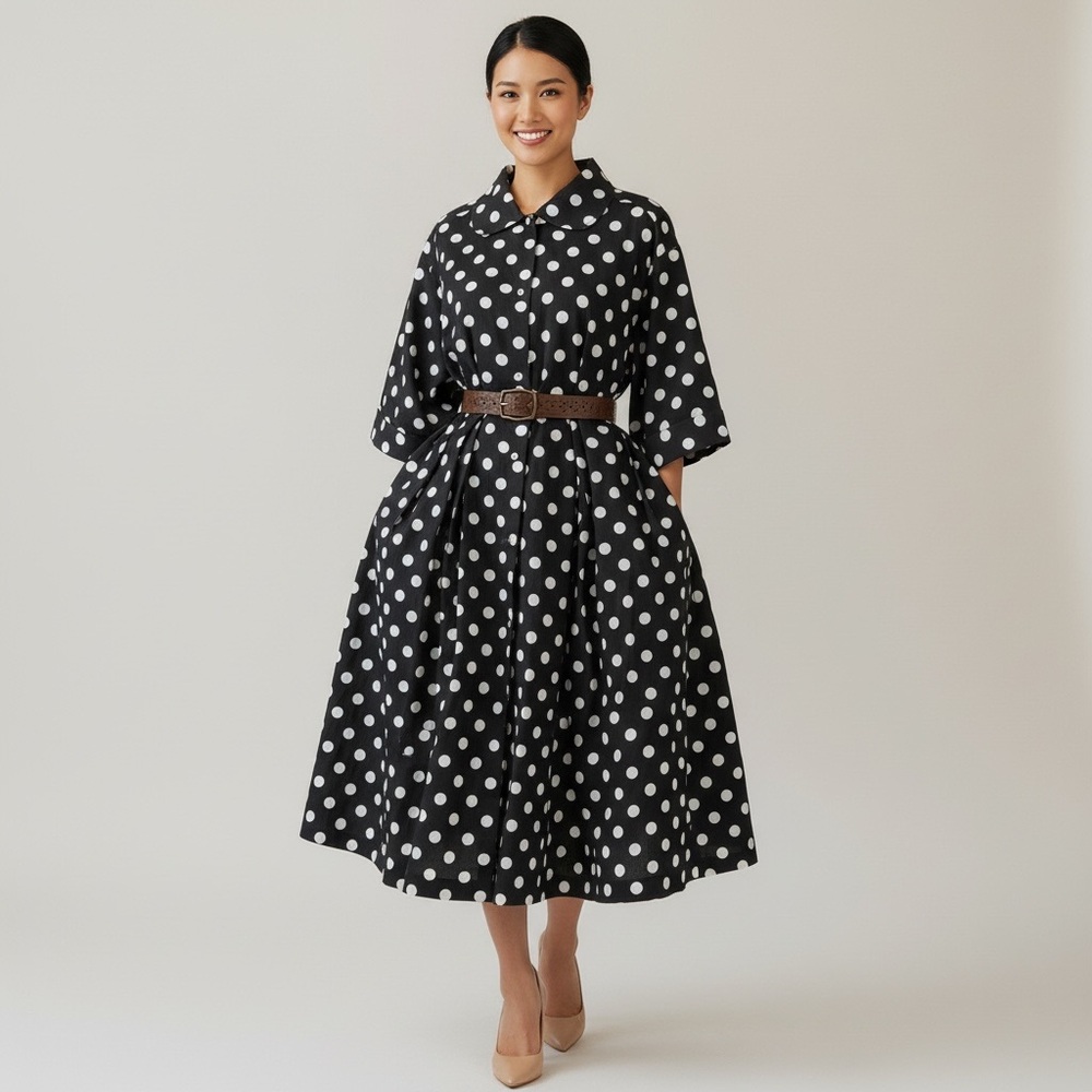 Black & White Polka Dot Oversized Shirt Dress Women’s 4 (Fits S–L)